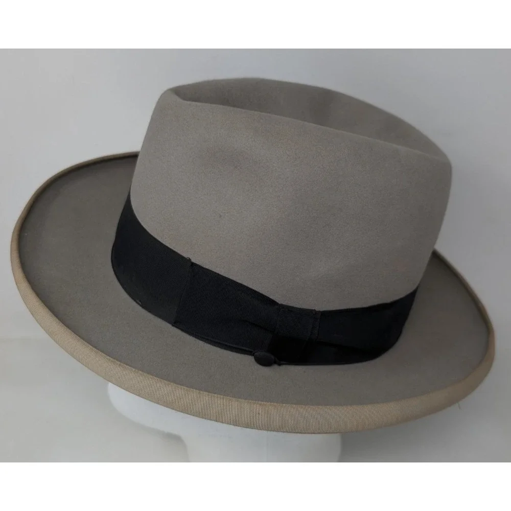 Vintage Stetson Royal DeLux Gray Felt Hat Men's Size 7 Homburg 1940s 1950s